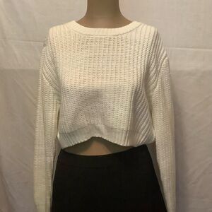 Coquette Women’s Full Tilt White Cropped Crew Neck Sweater